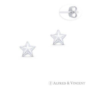 Star Charm Celestial Symbol Stud Earrings w/ Push-Back in .925 Sterling Silver